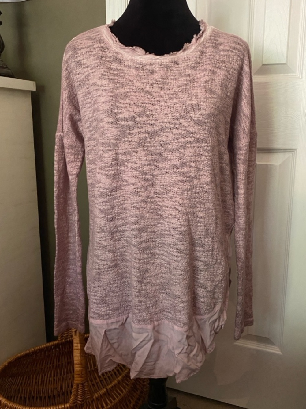 Easel - Blush Pink Lightweight Knit Tunic Top - Boho Layered Hem - Size S